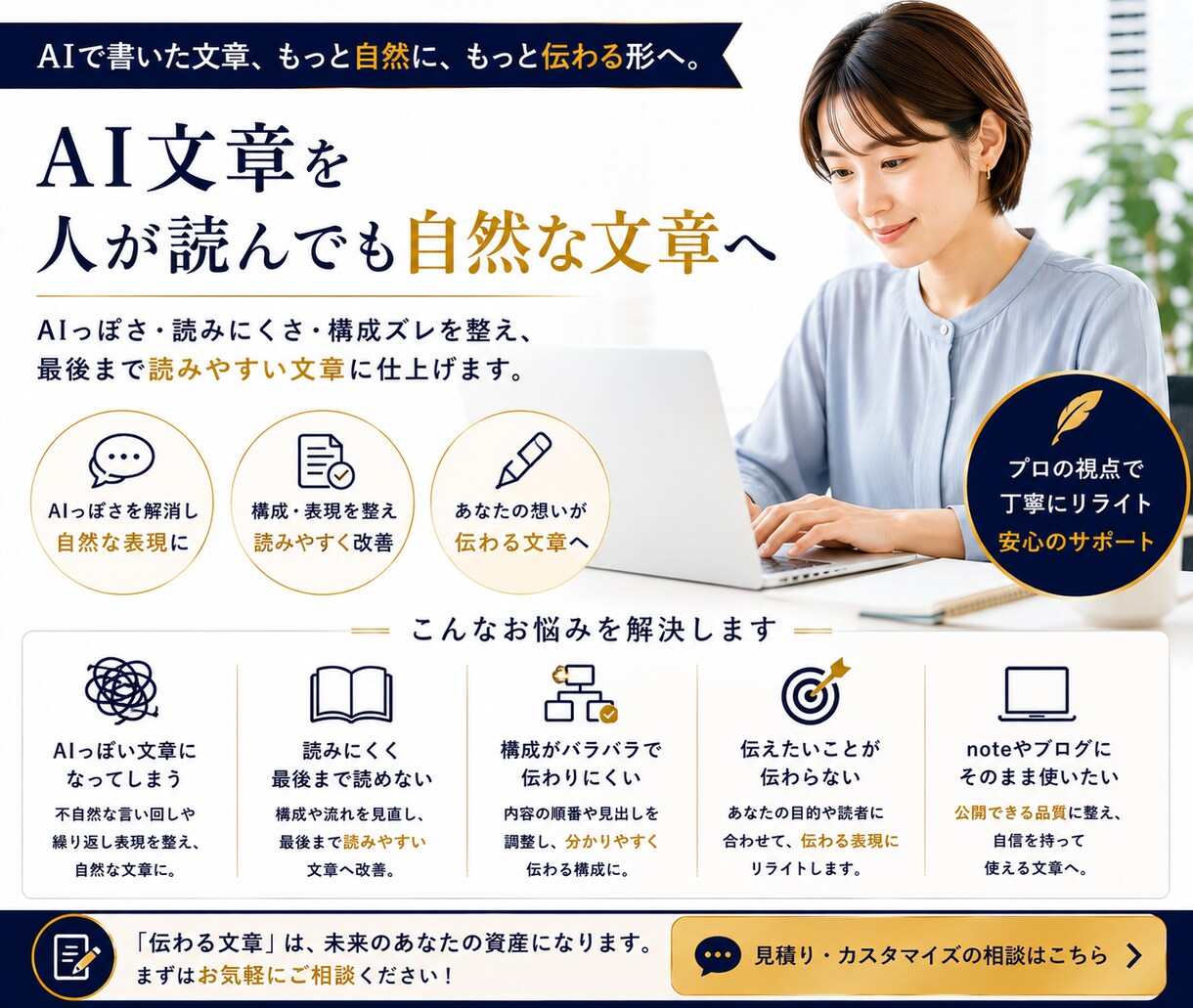 AI・note記事を自然にリライトします AIっぽさをなくし、読まれる自然な文章へ整えます イメージ3