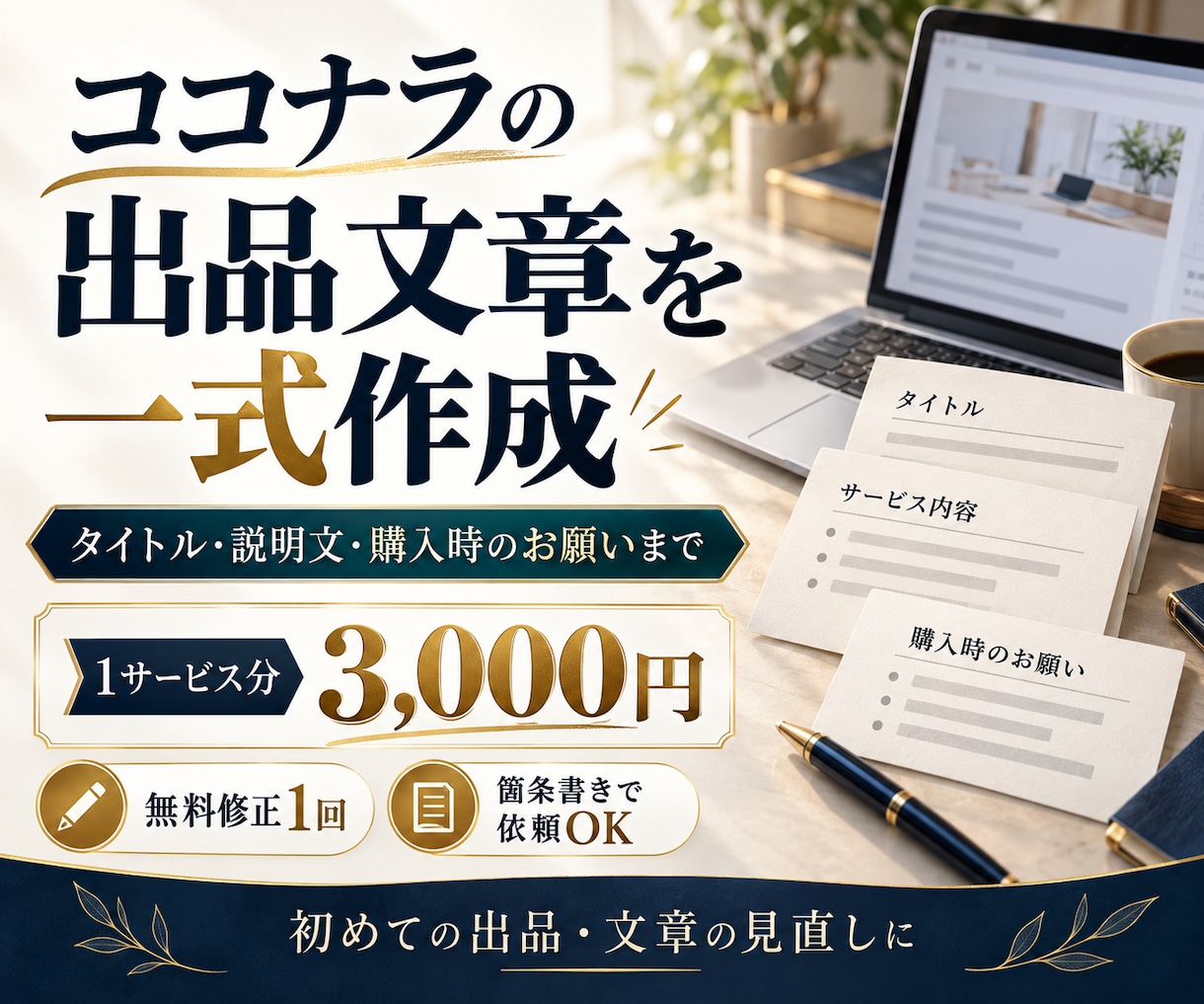 ココナラの出品文章を一式作成します 初出品にも！タイトル・説明・購入時のお願いまで イメージ1