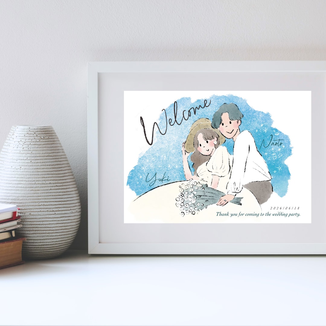 水彩タッチのフルオーダーウェディング似顔絵描きます データ納品の水彩タッチのかわいい似顔絵ウェルカムボード⭐︎ イメージ1
