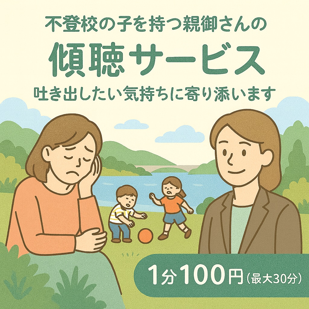 不登校の子どもを抱える親御さんの愚痴を聞きます 完全不登校生徒の母が、あなたと同じ目線で寄り添います イメージ1