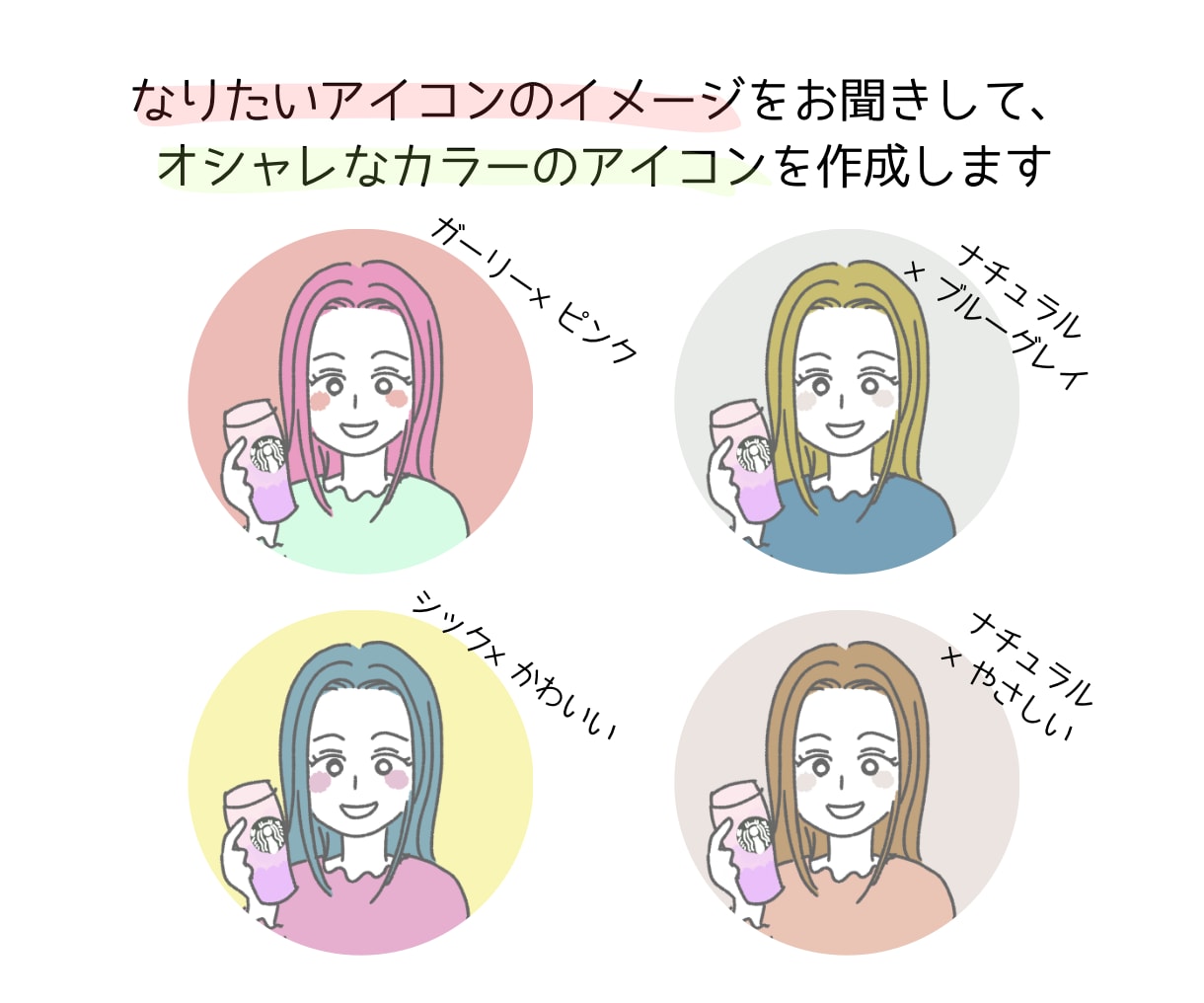 おしゃれなカラーのシンプルアイコン作成します SNSやブログにシンプルでちょっと目立つアイコン♪ イメージ2