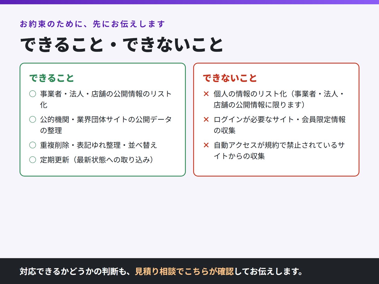 公開情報から営業リスト・事業者リストを作成します 件数と項目を先に確認。無料サンプル10件つき イメージ7