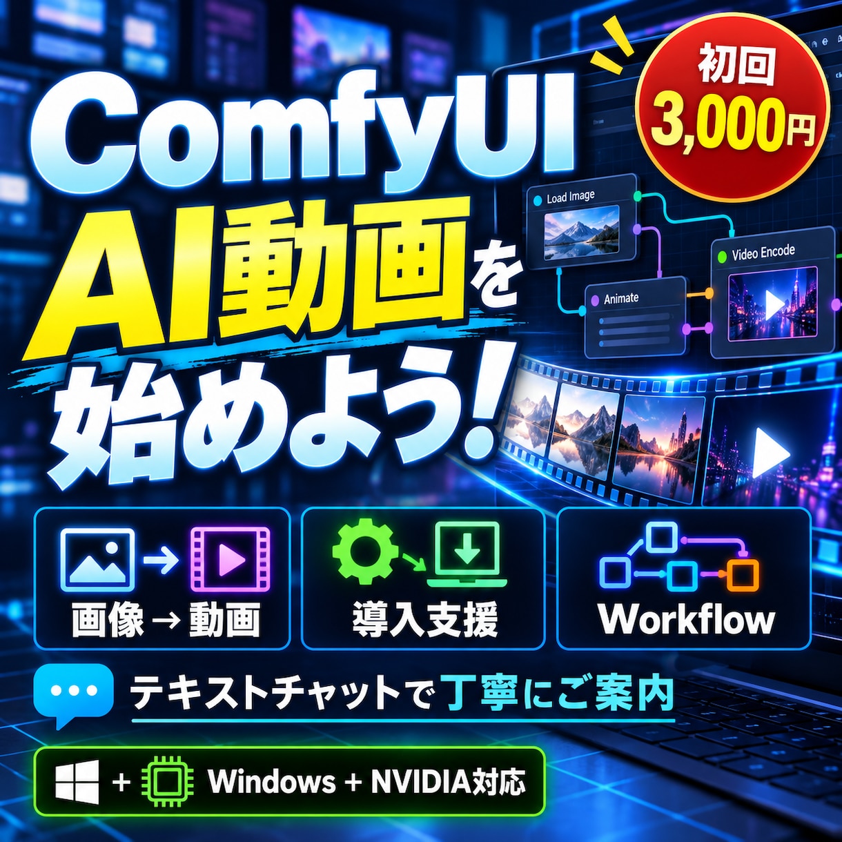 ComfyUIで動画生成を始められるようにします 画像1枚から動画生成まで初心者向けに支援 イメージ1