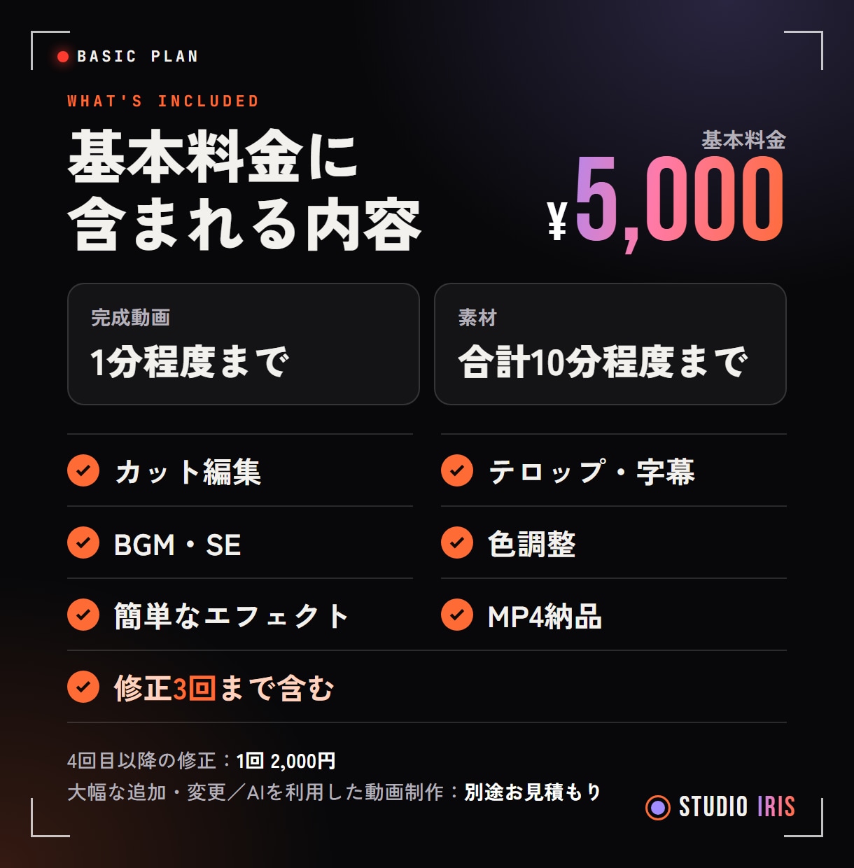 あなたの想いを、伝わる動画に編集します お手持ちの素材を、ご希望に合わせた動画に編集いたします。 イメージ2