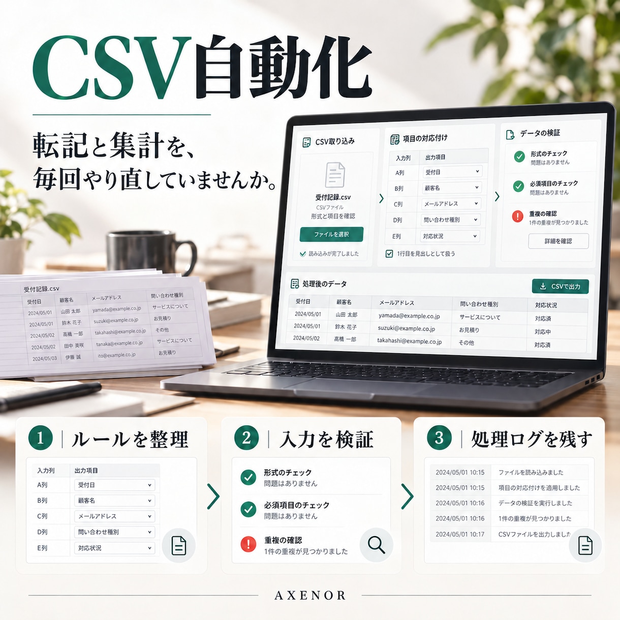 CSVの転記と集計を自動化します 毎回同じ転記・整形・集計をひとつの手順に イメージ2