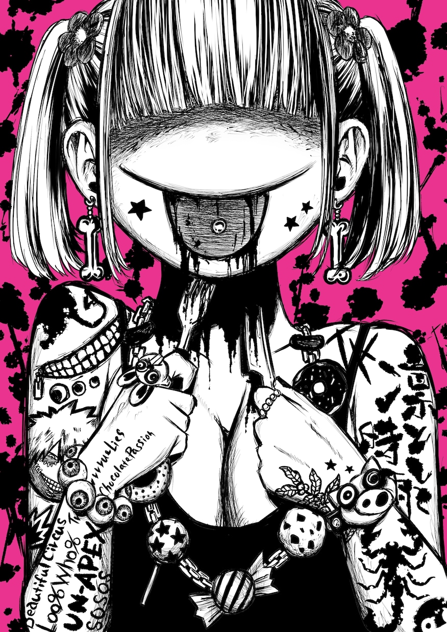 アングラなホラー系イラストを作成します 少し不気味なのにどこか可愛い絵、アナログ感 イメージ2