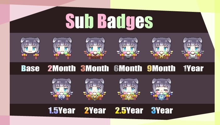 Twitchのサブスクバッジ一式を作成いたします 分かりやすさを重視したかわいいバッジで配信を華やかに♪ イメージ4