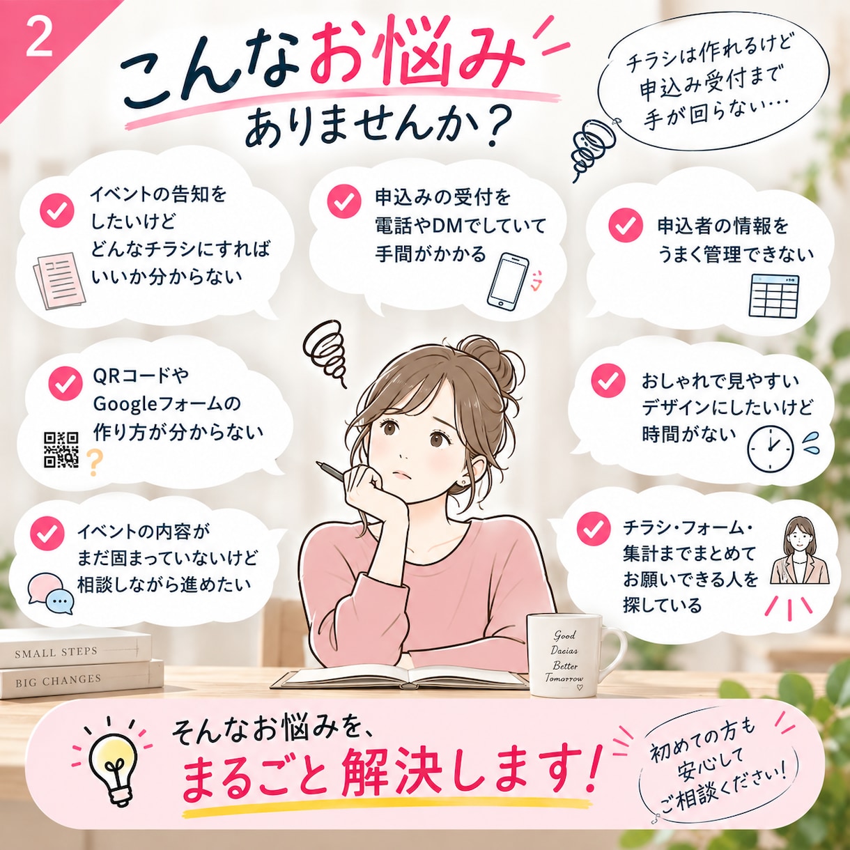 QR付きチラシと申込フォーム作ります チラシを見たら、そのまま申込み。受付・集計までラクにします。 イメージ2