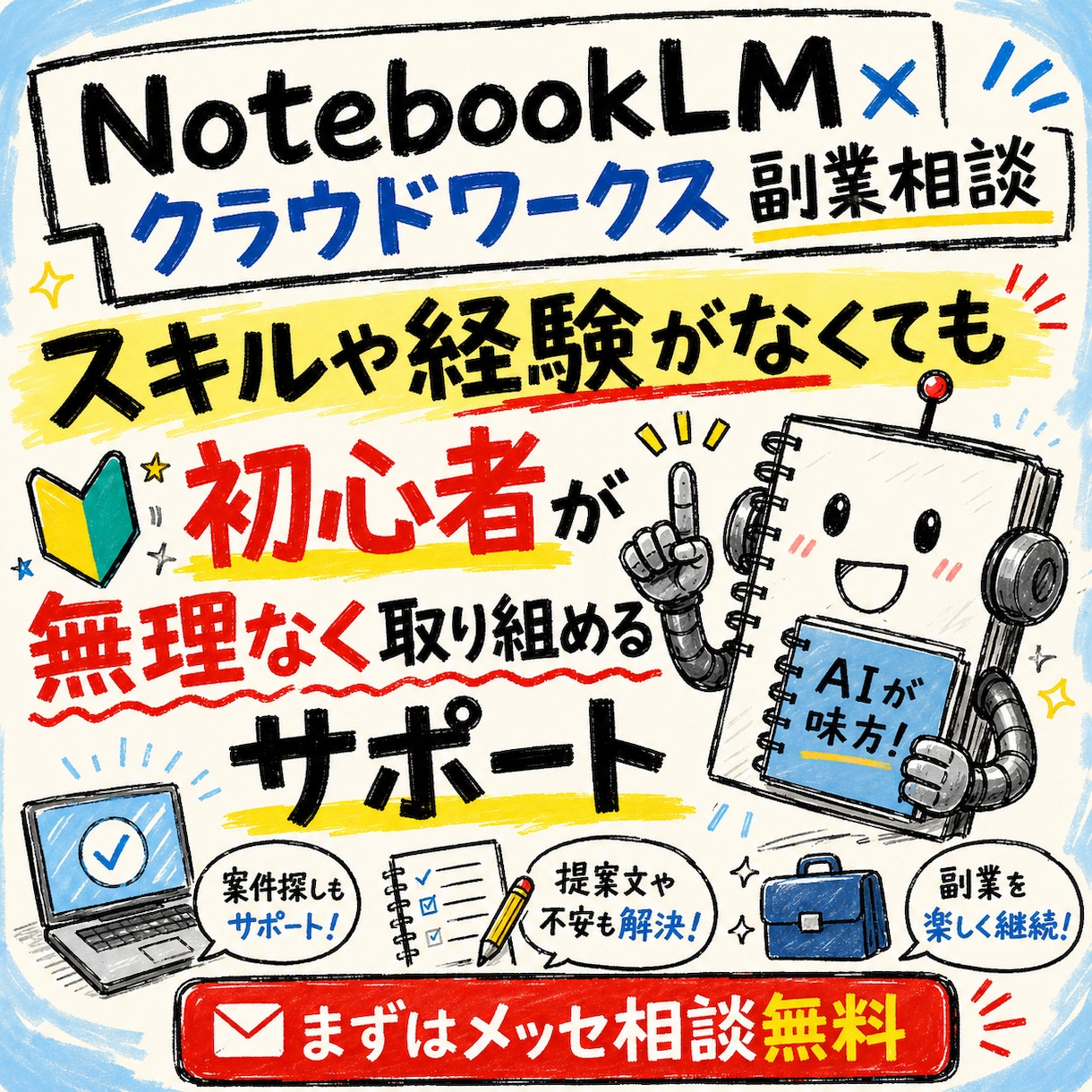 NotebookLMクラウドワークス副業相談します スキルや経験がなくても初心者が無理なく取り組めるサポート イメージ1