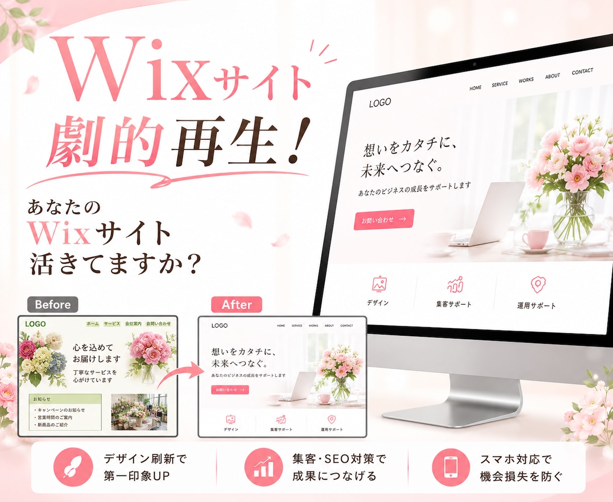 劇的再生！ 古いWixHPをプロ品質へ改善します “なんか古い”を卒業　Wixホームページを美しくリニューアル イメージ1
