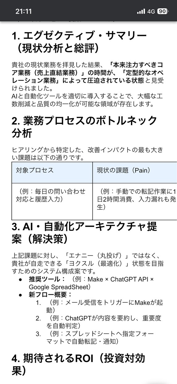 30分で解決！AI活用の業務改善提案書を作成します 手作業をAIで自動化。あなたの「時間」を取り戻す戦略診断。 イメージ3