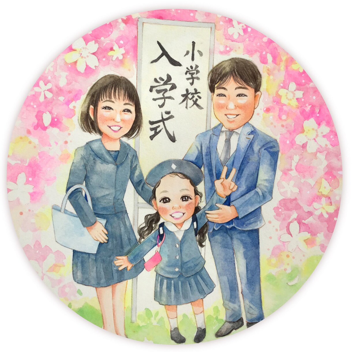 円形の似顔絵/全て額付き！やさしいタッチで描ます 心を込めて円形の似顔絵をお描きします。 イメージ3