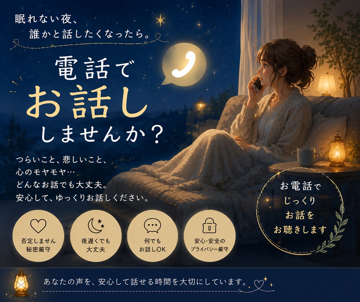 誰かと話したい時に。お電話でゆっくりお話しします 「ちょっと聞いてよ」からで大丈夫。気軽にお電話ください。 イメージ2