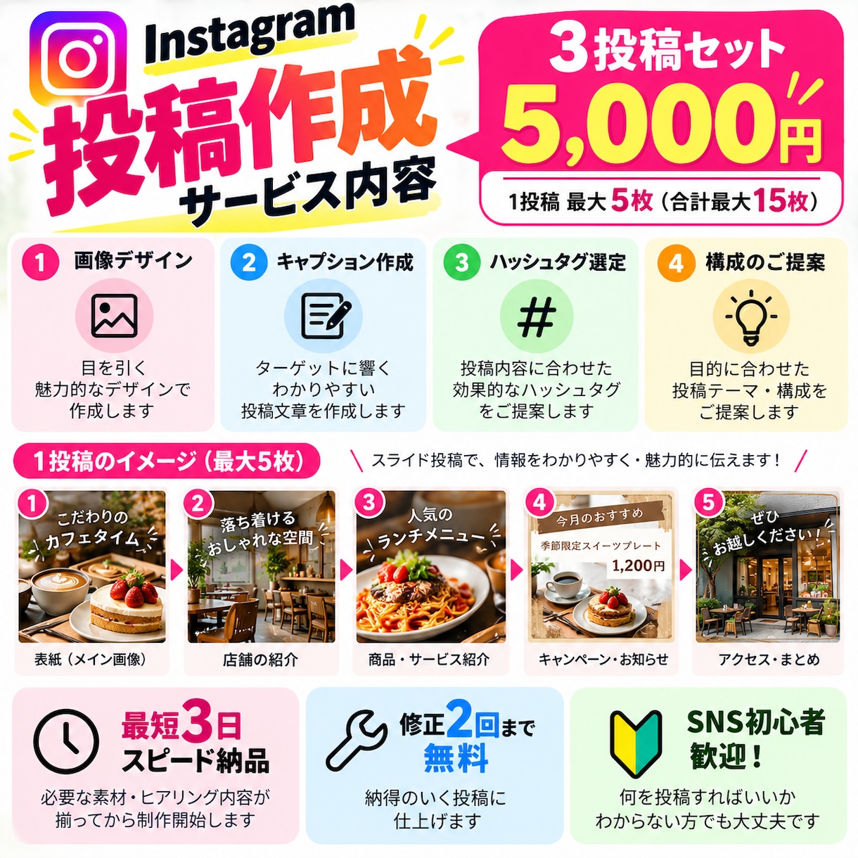 Instagram投稿を丸ごと作成します SNS初心者歓迎！画像・文章・タグまで丸投げOK イメージ3