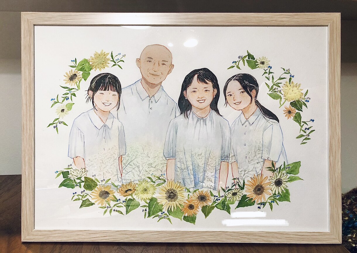 家族・ウェルカムボードに！水彩画似顔絵お描きします 【額装込み】お写真からリアルな水彩画の似顔絵をお描きします！ イメージ5