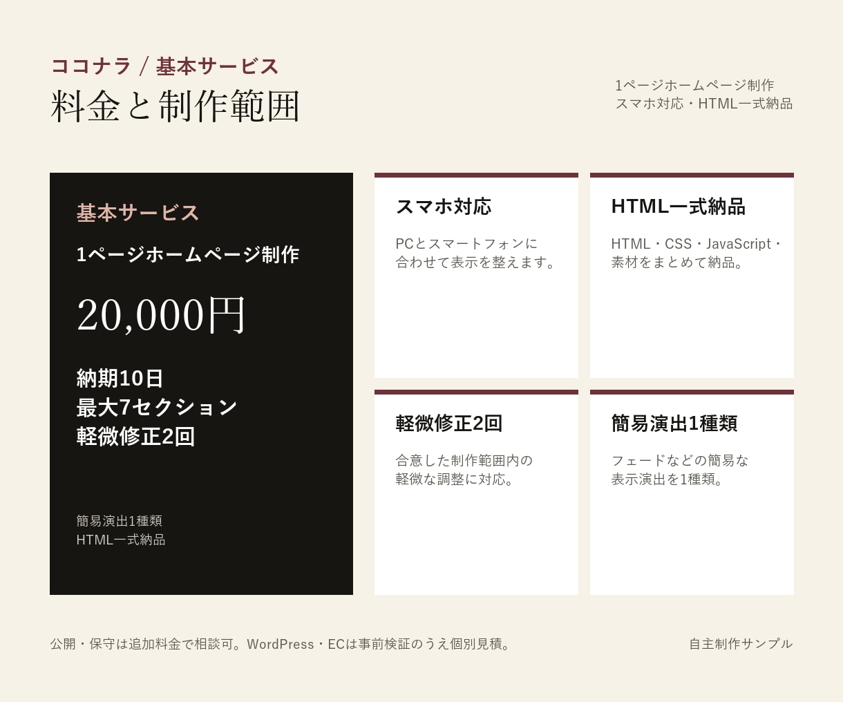 スマホ対応の1ページホームページを制作します お店の紹介・料金・営業時間を、見やすい1ページに イメージ3