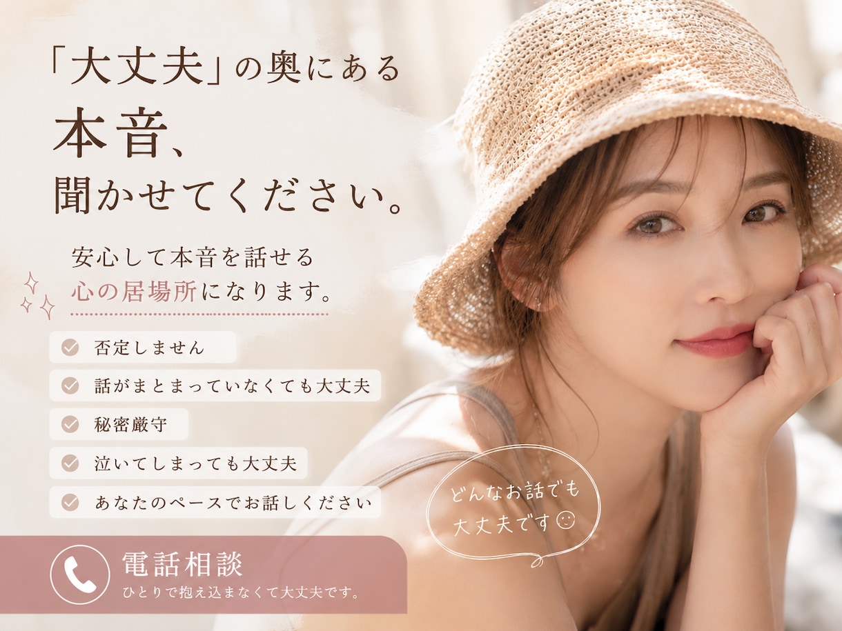 今すぐ聞いて欲しい！誰にも話せない悩みお聴きします 話がまとまっていなくても大丈夫です。心の整理のお手伝い イメージ1