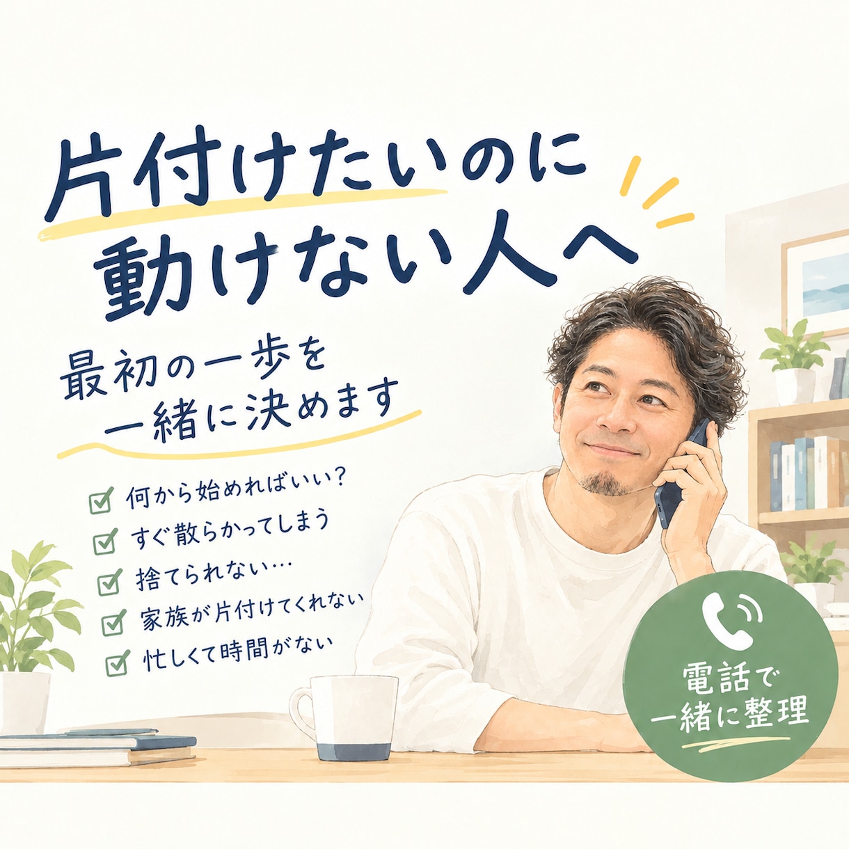 片付けたいのに動けない人、電話で一緒に整理します 「今日はここだけやろう」を電話で一緒に整理します イメージ1
