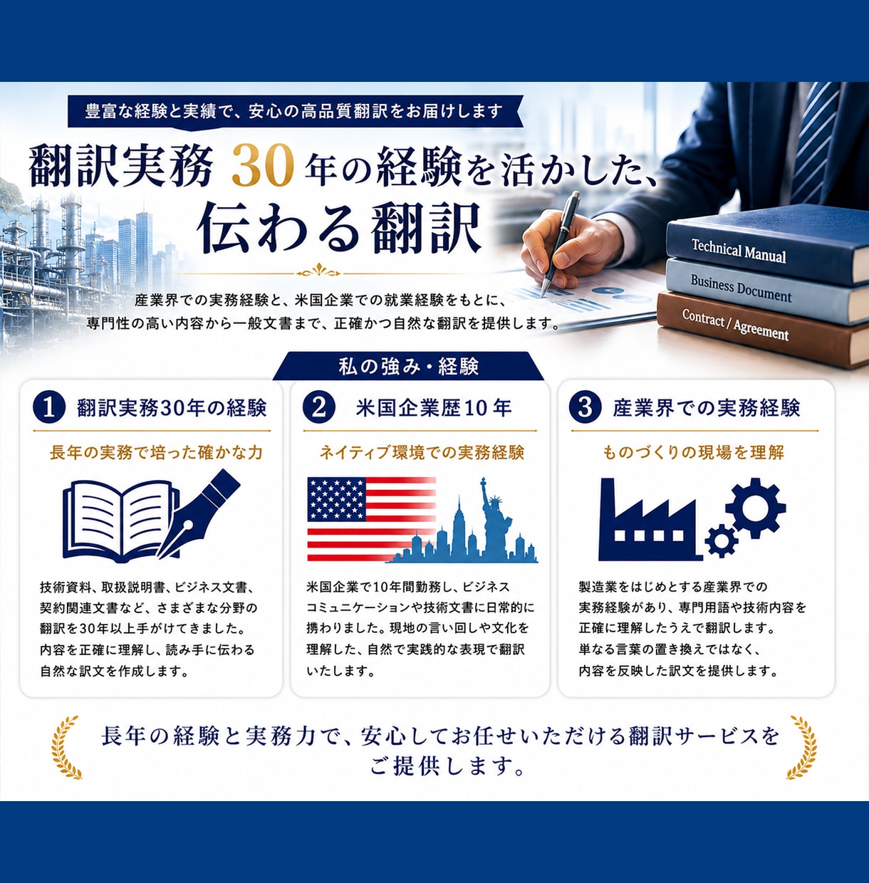 技術から一般分野まで英文和訳・和文英訳をいたします 産業界翻訳実務30年、米国企業歴10年のキャリアを生かします イメージ2