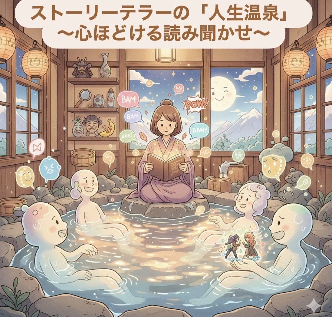 悩みをクスッと笑えてホッとするストーリーに変えます ストーリーテラーの「人生温泉」〜心ほどける読み聞かせ〜 イメージ1