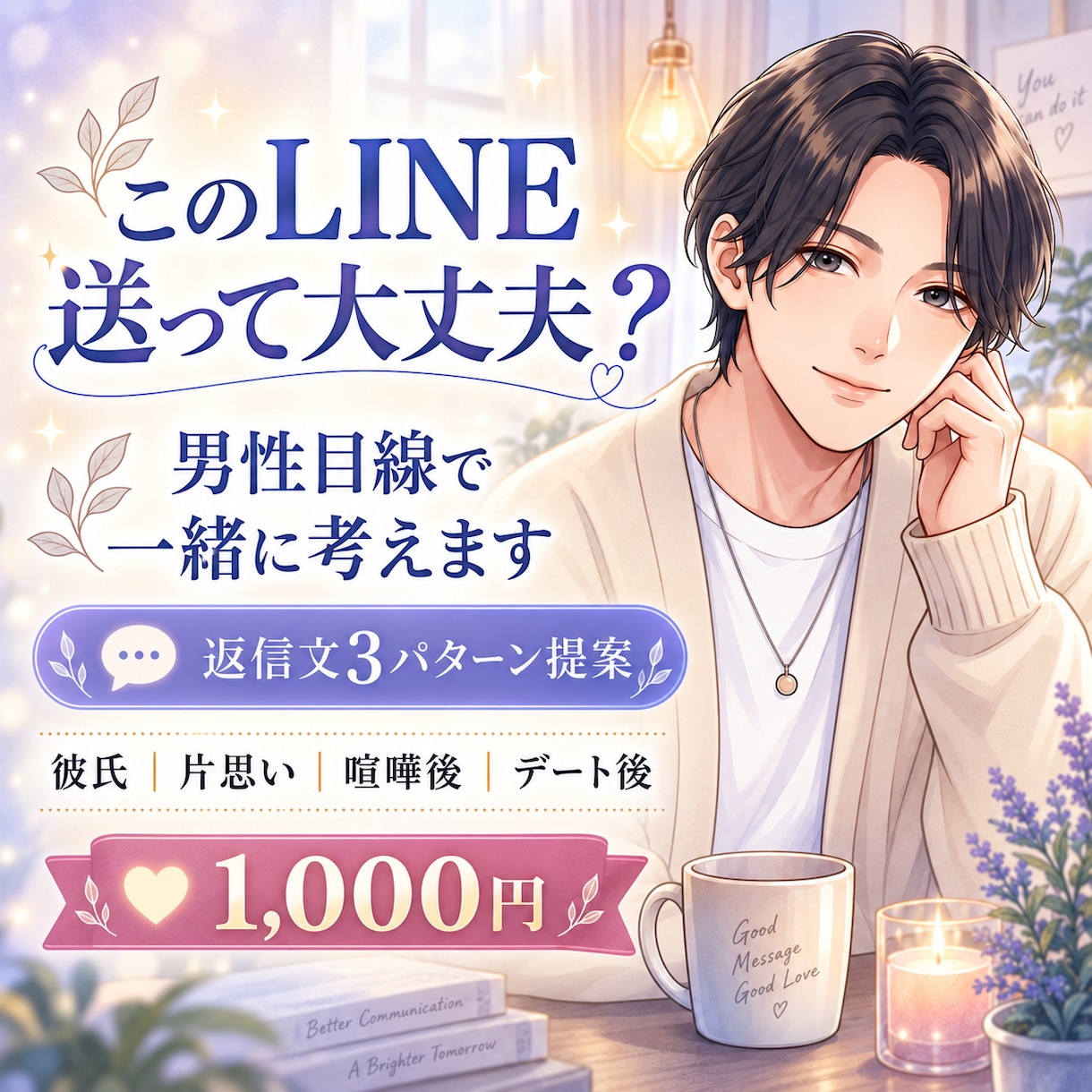彼に送るLINEを男性目線で一緒に考えます 重く見えない自然な返信を3パターン提案します イメージ1