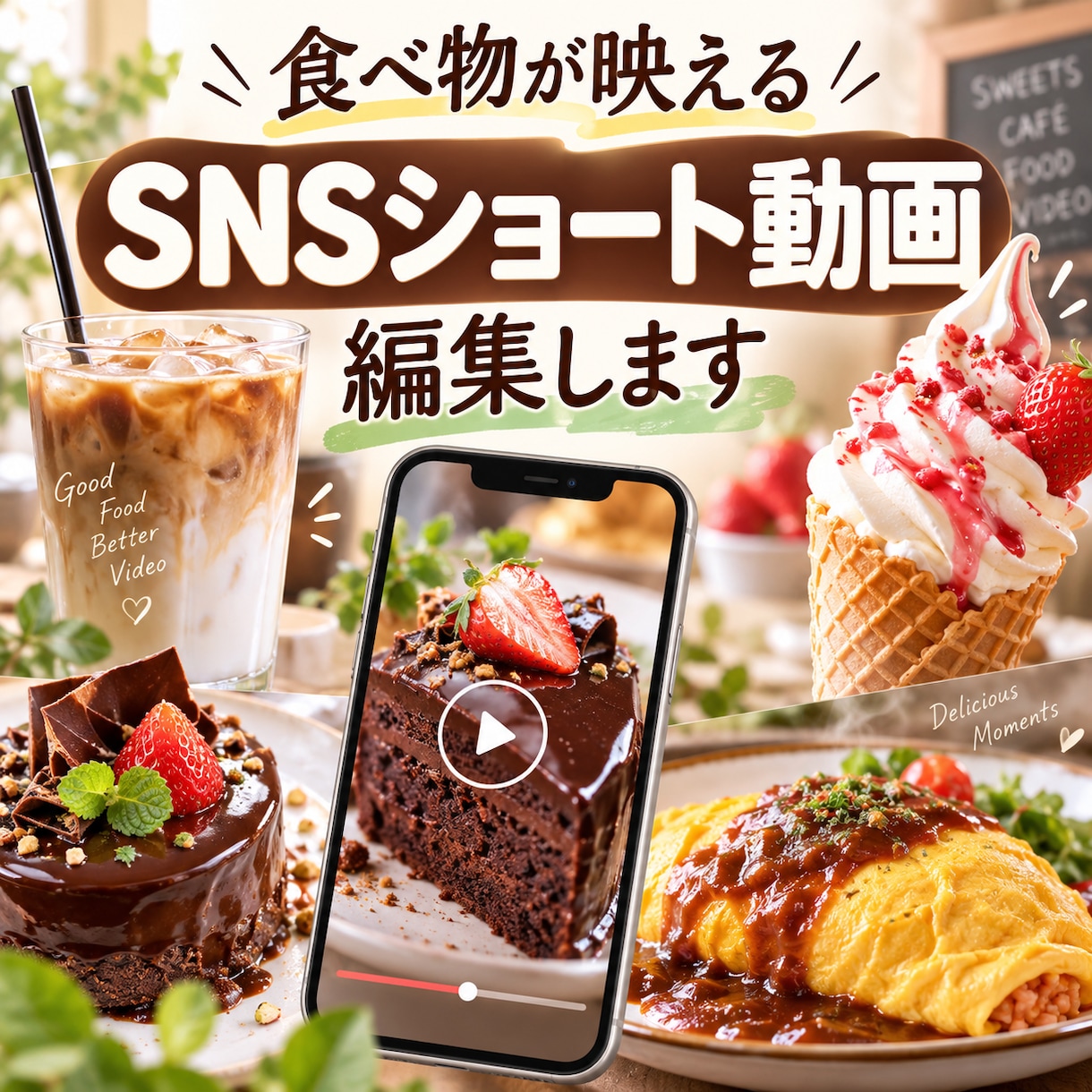 食べ物が映えるSNSショート動画を編集します グルメ発信者目線で食欲をそそる1本に仕上げます イメージ1