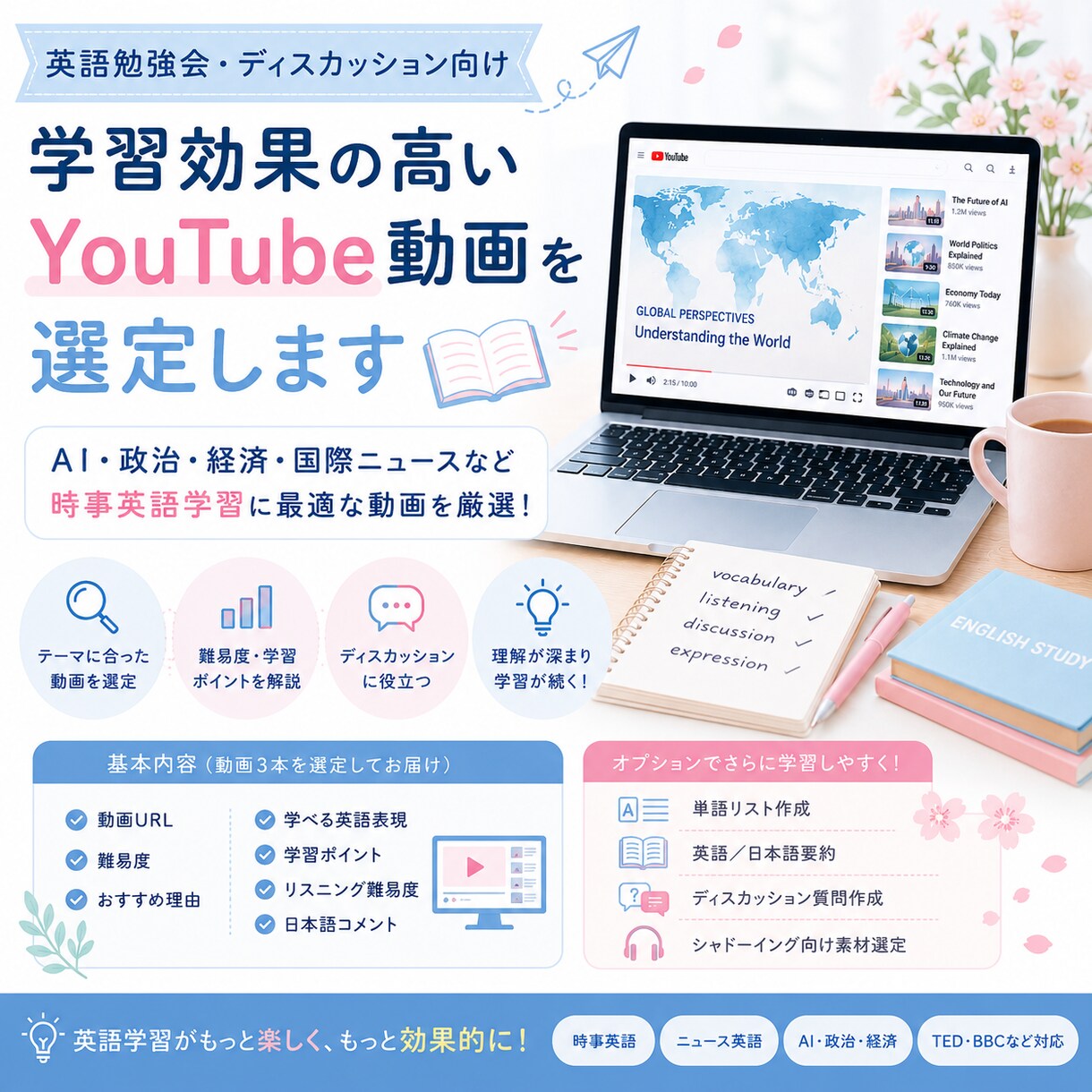 英語勉強会向け動画教材を選定します 学習しやすいYouTube動画を厳選 イメージ1