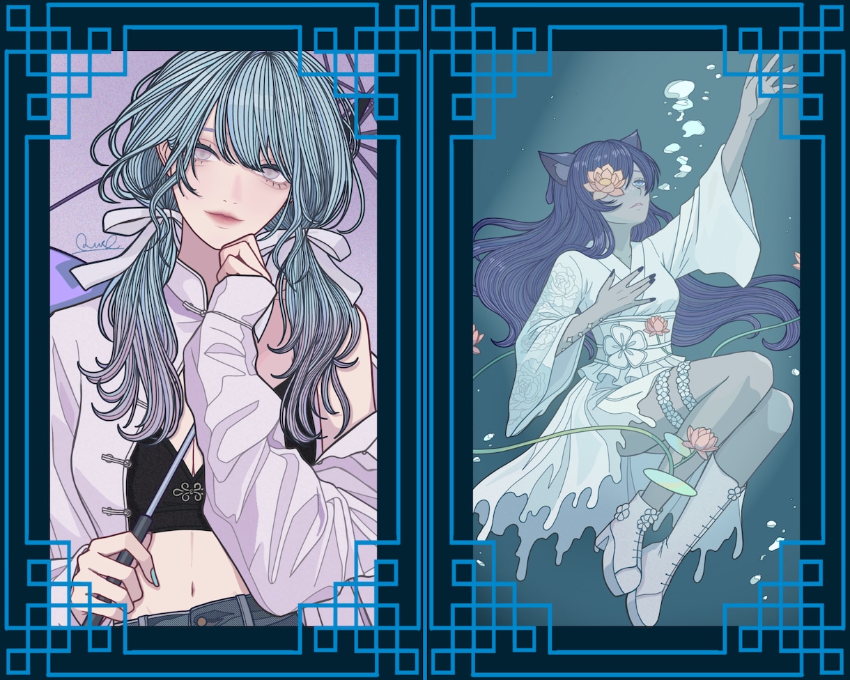 華やかで落ち着いた雰囲気のイラストをお描きします 線や配色に特徴のある繊細な目を引くイラストを制作します イメージ5