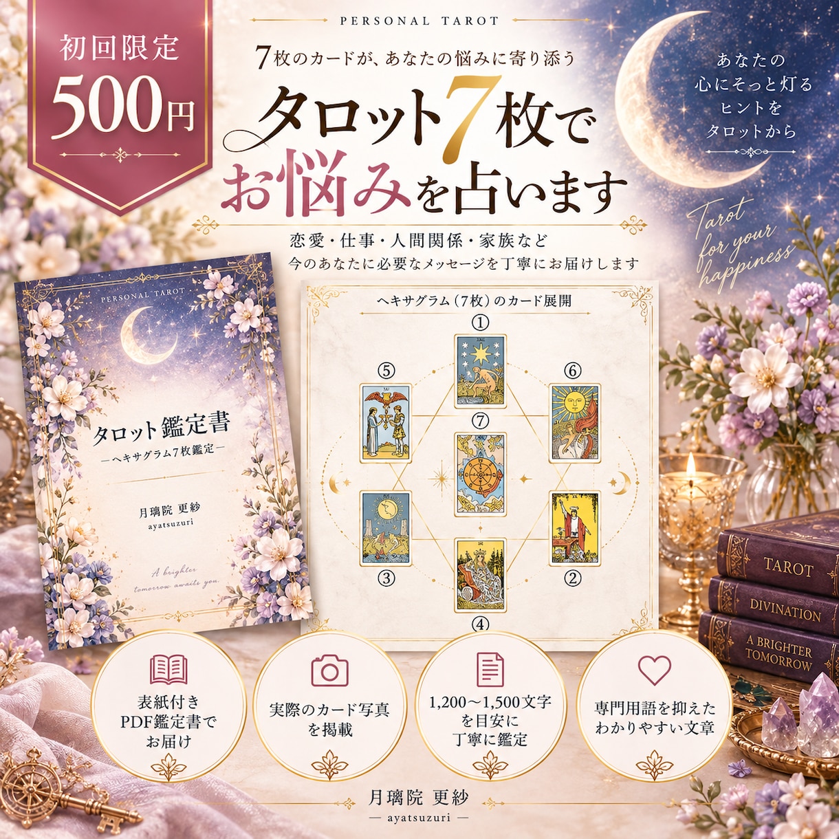 初回限定500円♡タロット7枚でお悩みを占います 恋愛・仕事・人間関係｜幅広いお悩みを丁寧に鑑定 イメージ2