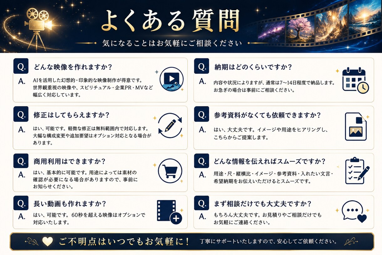 AIシネマティック映像を一本の作品にします 打合せ・構成・コマ割り・編集から、丁寧な仕上げ納品まで。 イメージ4