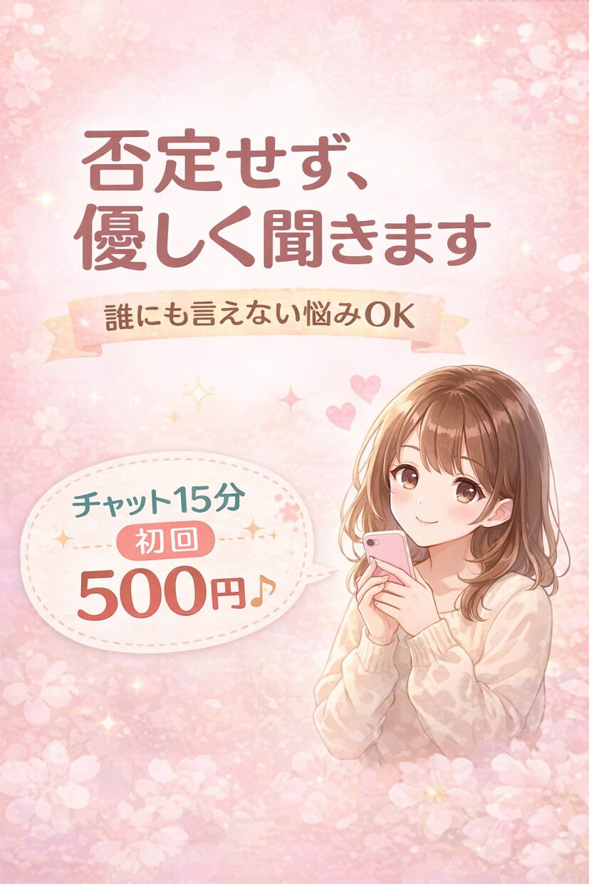 誰にも言えない悩み、優しくチャットで聞きます 同じように悩んできたから、そっと聞けます イメージ1