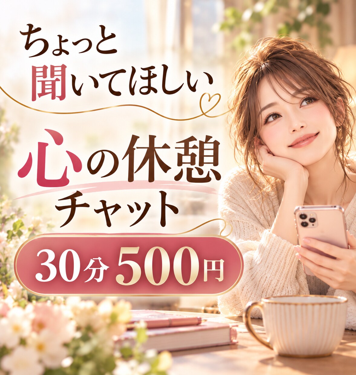 30分500円｜心の休憩チャットはじめます 誰にも言えない気持ち、ここで話しませんか イメージ1