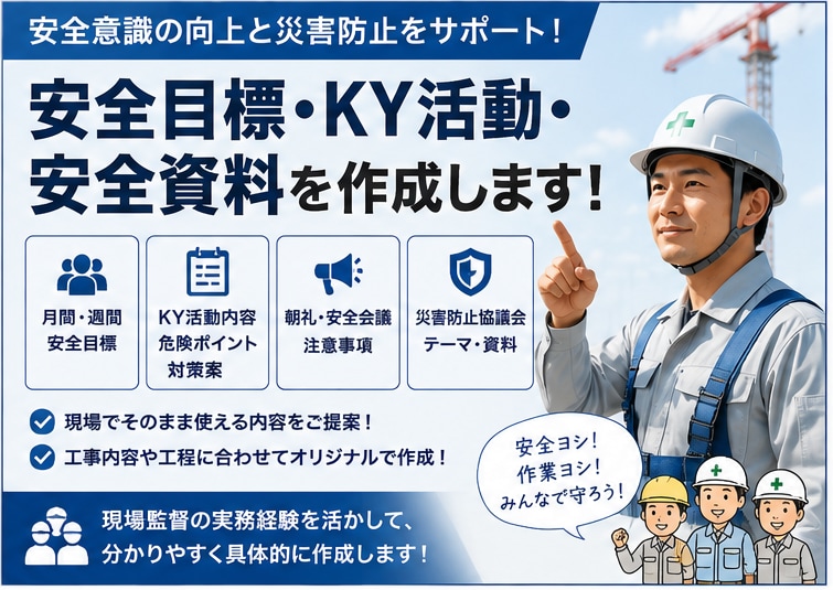 建設現場の安全目標・KY活動・安全資料を作成します 朝礼・安全会議・災害防止協議会などで使える内容を作成します！ イメージ1