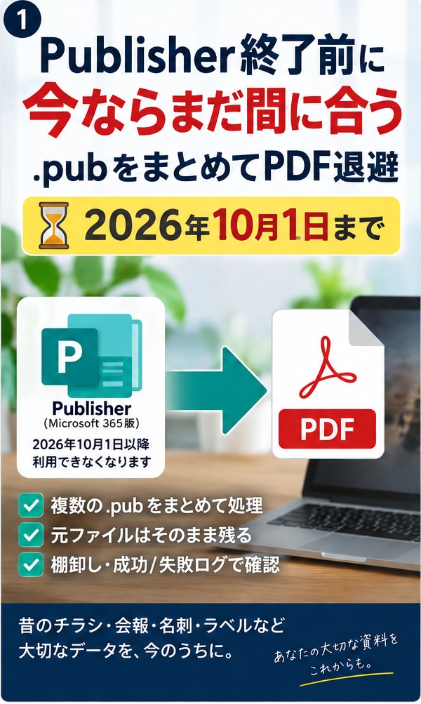 PublisherファイルをまとめてPDF化します 10月1日までに、残ったpubをまとめてPDFへ イメージ1