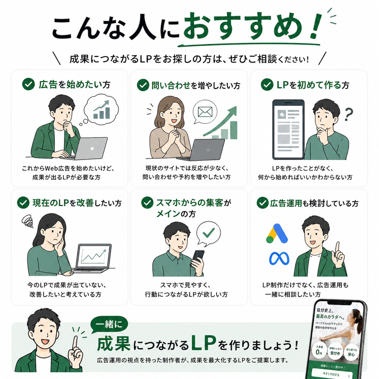 広告運用者が成果につながるLPを制作します マーケティング視点で、問い合わせ・予約につながるLPを制作 イメージ3