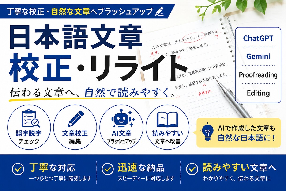 文章を読みやすく自然な日本語に校正しますます 伝わる文章へ丁寧にブラッシュアップ イメージ1