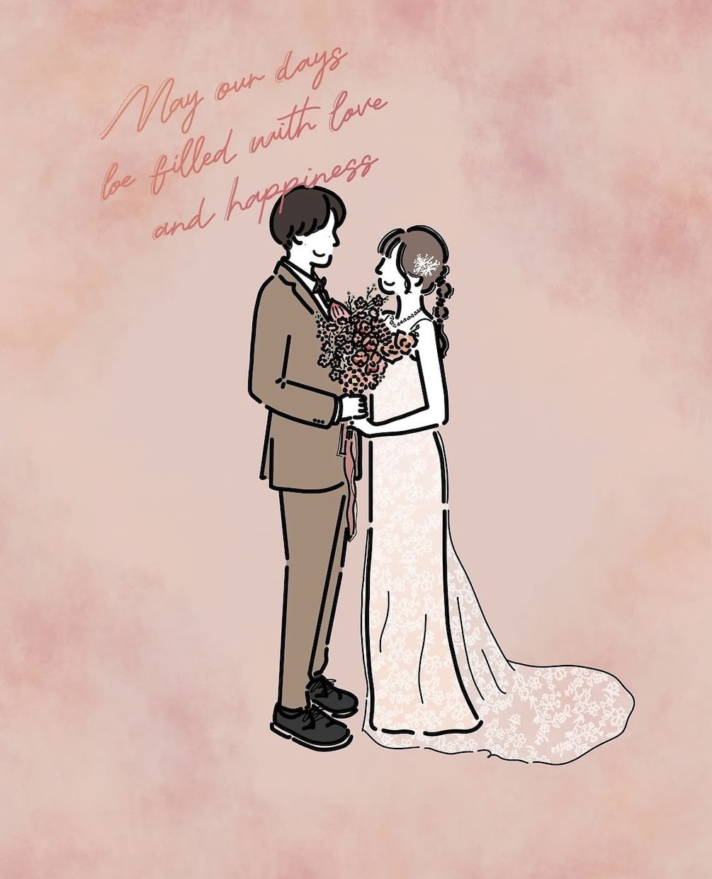 雰囲気そのままウェディング線画イラストを描きます 前撮り 結婚式 ウェルカムボード 結婚祝い 記念日 イメージ3