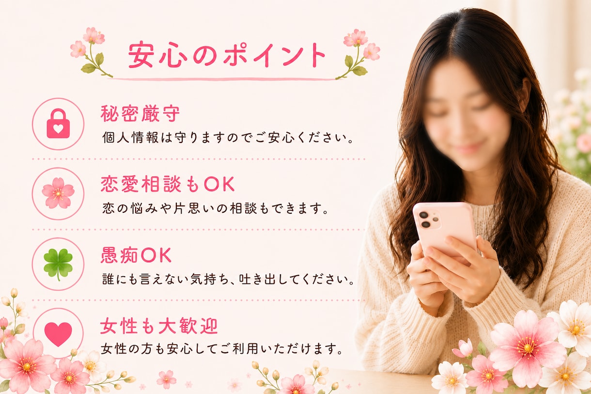 12時間チャットし放題♪愚痴恋愛悩み寄り添います あなたのペースを大切にしながら否定せず最後までお聞きします イメージ4