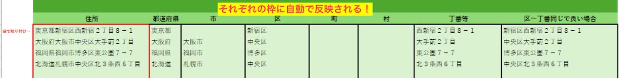 住所の分類分けExcelで解決します 1つの住所を都道府県、市町村、その他のカテゴリに自動で分ける イメージ3
