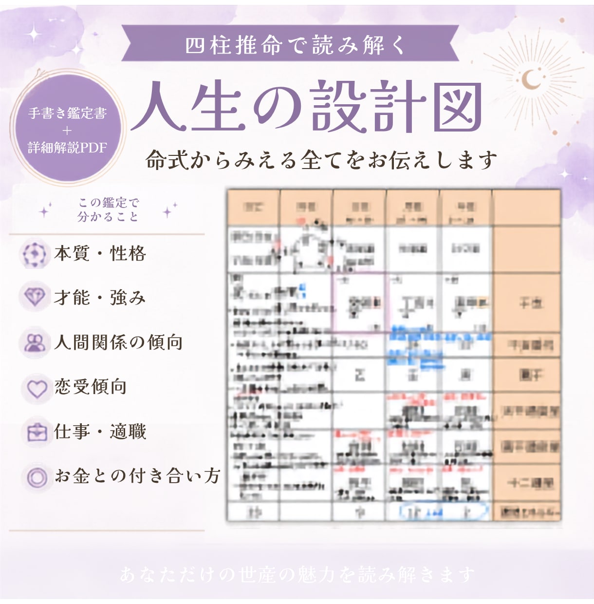 人生の設計図｜命式からみえる全てをお伝えします 隠れた才能・魅力を言語化し、本当のあなたを読み解きます イメージ1
