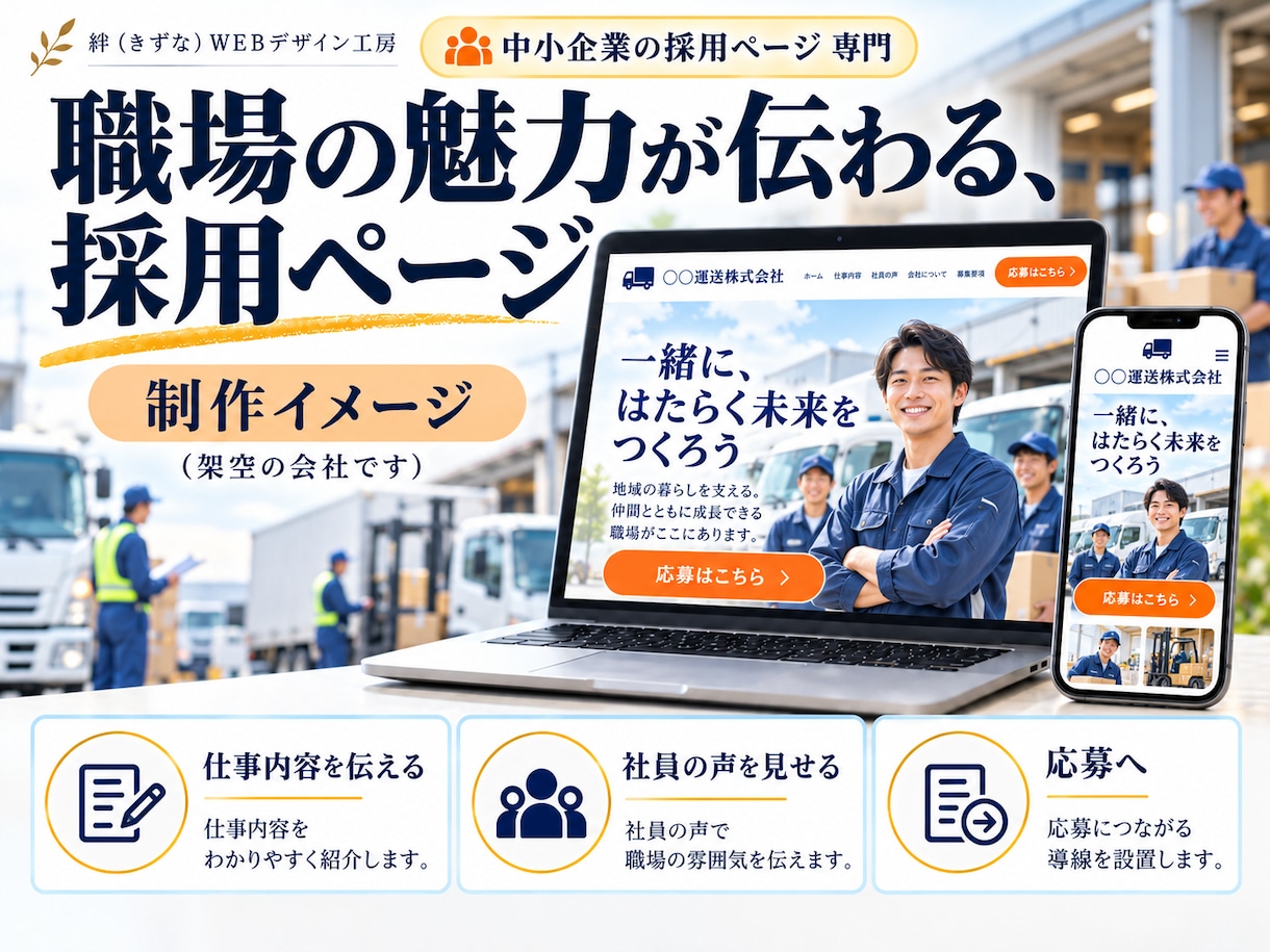 介護・建設・運送の採用LP｜応募ページを作ります 求人票では伝わらない職場の魅力を1ページに｜原稿ゼロOK イメージ4