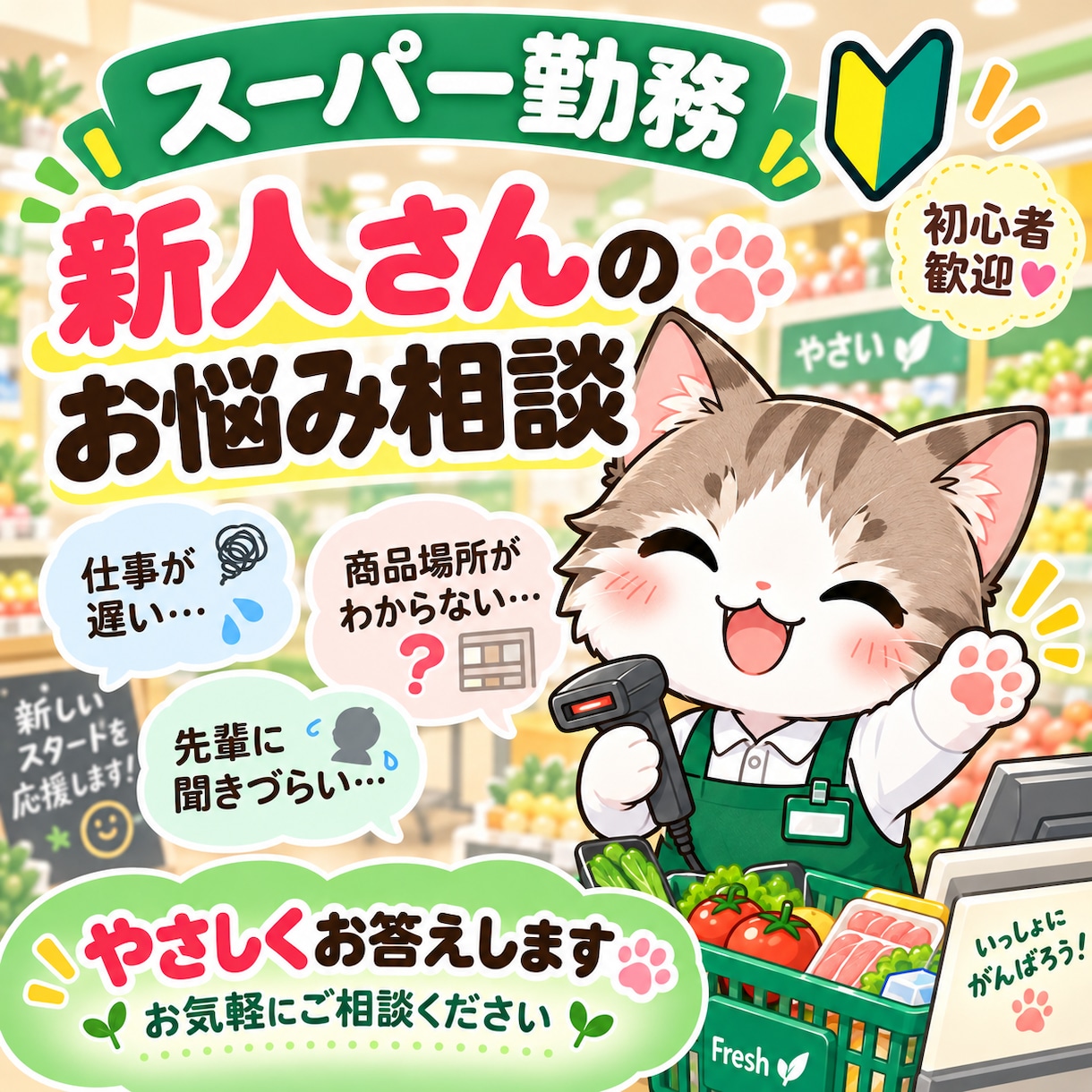 スーパーで働く新人さんの仕事の悩み、お聞きします 現場26年のパートが、リアルな経験でお答えします イメージ1
