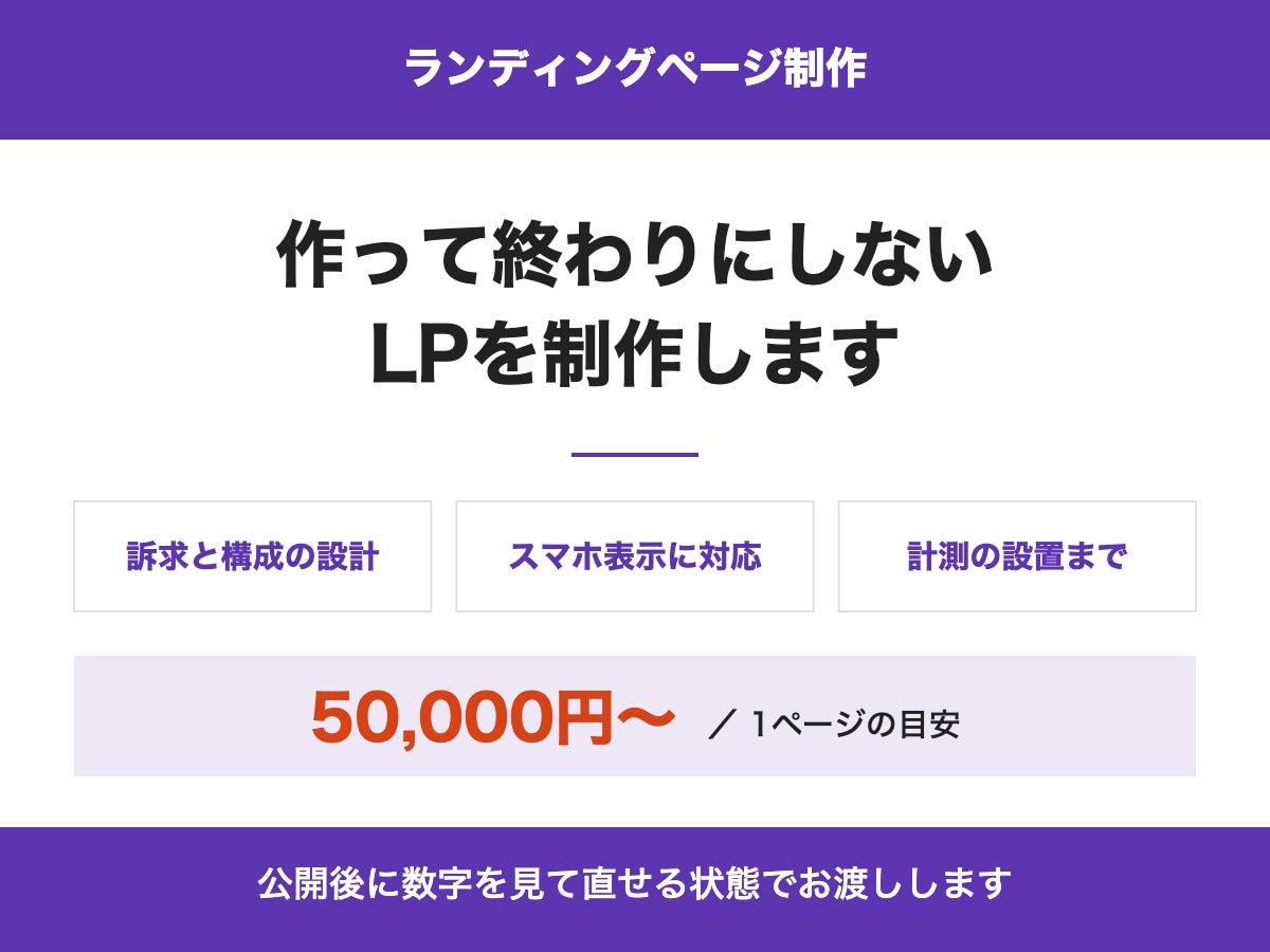 成果を検証できるLPを制作します 構成づくりから、計測できる状態にして納品します イメージ1