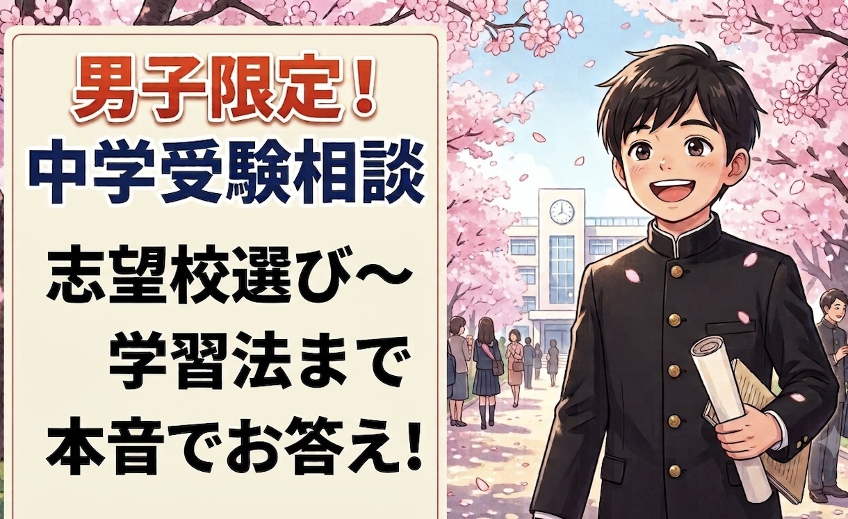 男子限定　中学受験相談本音で承ります 塾講師が決して言わない本音でのアドバイスを！ イメージ1