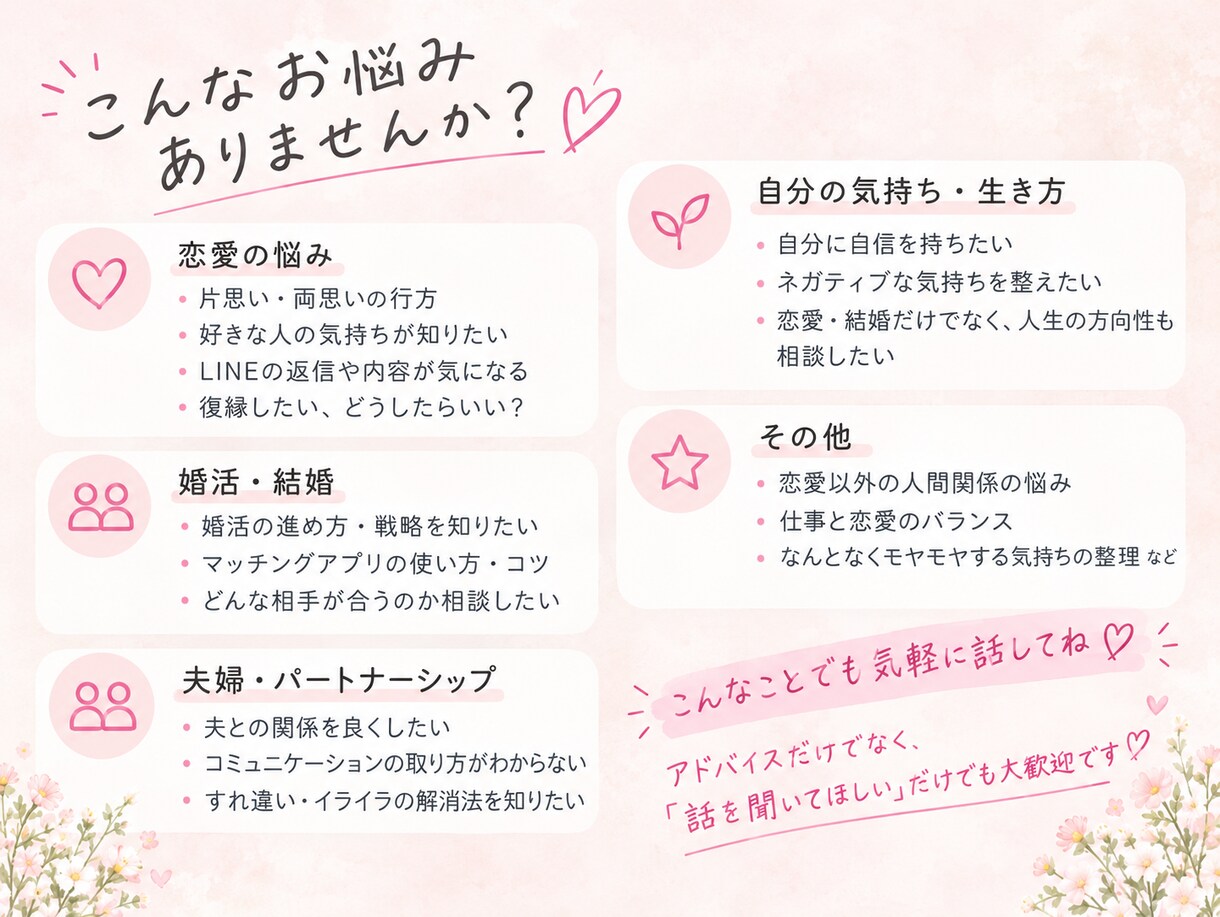恋愛の悩み、一緒に整理します 好きな人のことで悩んでいるあなたへ｜48時間恋愛相談 イメージ3