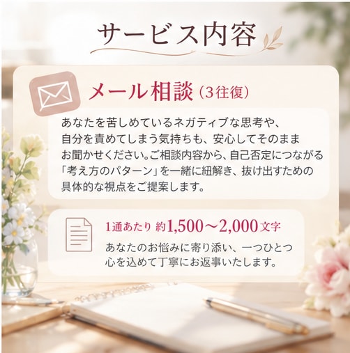 自己否定とネガティブ思考から脱出するお手伝いします 自分を責める毎日から、自分にやさしくなれる毎日へ イメージ4
