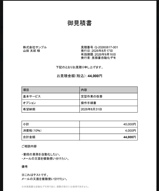 Googleフォームで見積書PDFを自動作成します 料金計算・PDF作成・Gmail下書きまで自動化 イメージ4