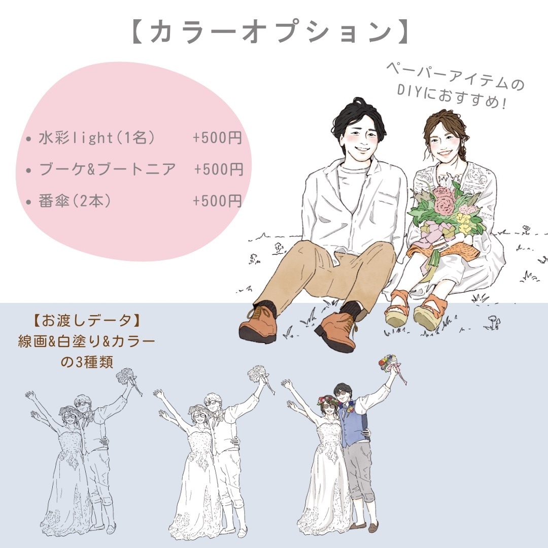 結婚式に◎おしゃれな線画で似顔絵イラスト描きます ◾️ペーパーアイテムにおすすめ◾️似てるウェディングイラスト イメージ5