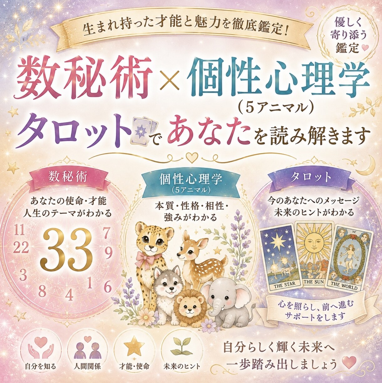 数秘術✖️5アニマル✖️タロットで読み解きます 素敵なあなたを一緒に見つけていきませんか？ イメージ1