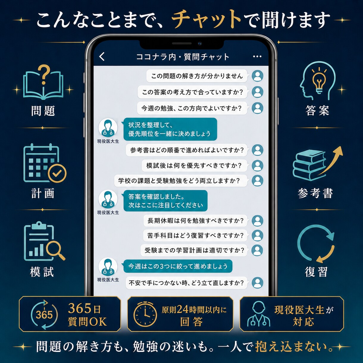 365日！24時間以内に現役医大生が回答します 医学部を本気で目指す高校生のための、質問し放題チャット。 イメージ4